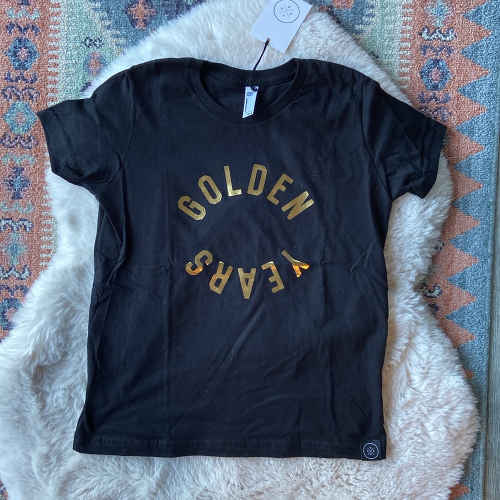 Young One Apparel golden years black tee shirt NWT unisex boys size 6 or 8